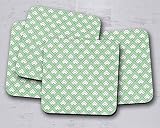  Posavasos de diseño de azulejos victorianos geométricos de color verde claro y blanco, posavasos individuales o juego de 4