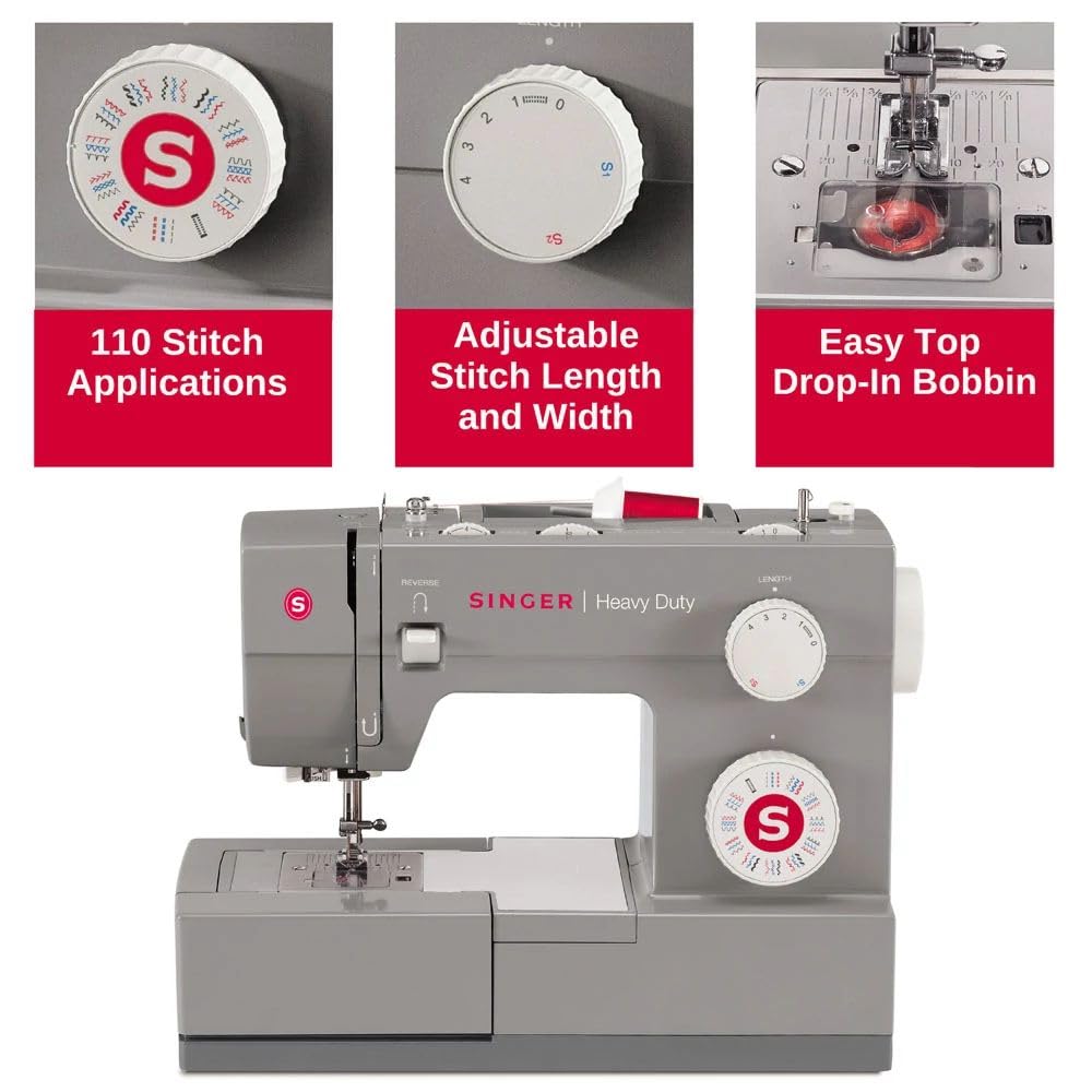 Singer | Robuste 4432 Nähmaschine mit 32 integrierten Stichen, automatischer Nadeleinfädler, Metallrahmen und Edelstahl-Bettteller, perfekt zum Nähen aller Arten von Stoffen mit