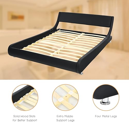 Miniatura 8 de Giantex Base de cama tapizada con cabecera ajustable, plataforma de piel sintética, base de cama curva de perfil bajo, base de cama con soporte de