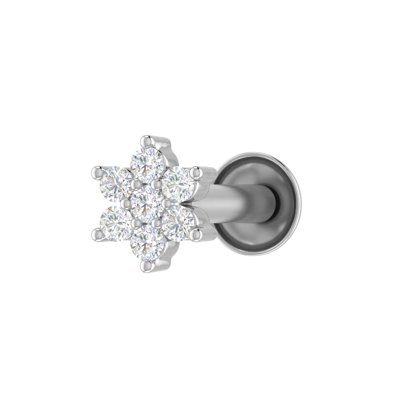 0.04 to 0.15 Carat 7-Stone Cluster Diamond Nose Pin Flower Nose Stud in 18K Gold