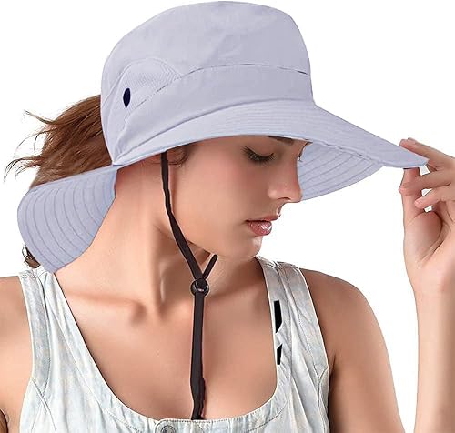 Miniatura 57 de Rosoz Sombreros para cola de caballo para mujer, protección UV, plegable, de malla ancha, senderismo, playa, pesca, safari de verano 1 paquete-gris