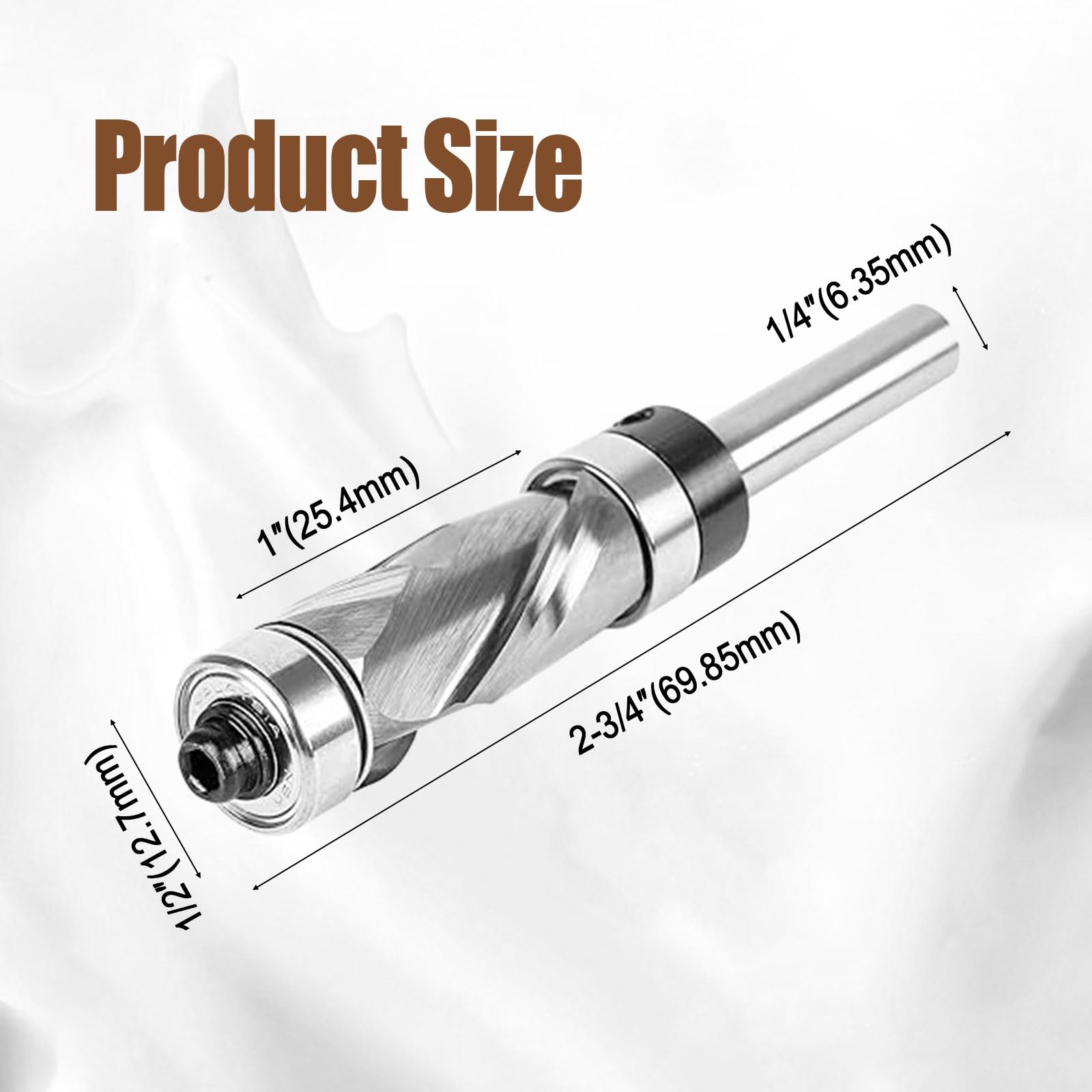 Flush Trim Router Bit, 1/2 inch Cutting Dia with 1/4 inch Shank 1 Inch Cutting Length Solid Tungsten Carbide Pattern Template Woodworking Tool Top & Bottom Bearing for Woodwork Triming, 85+Hardness