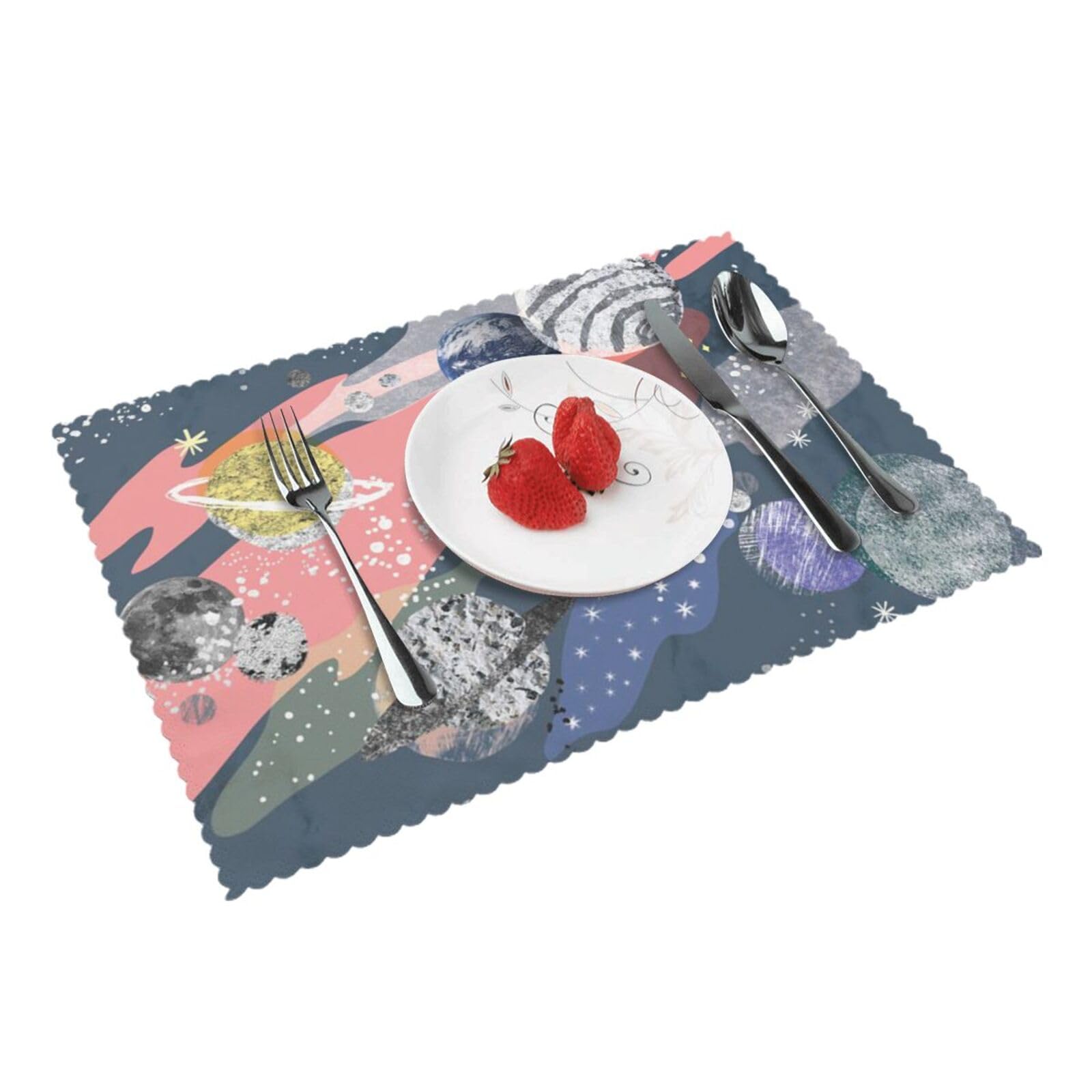 Planet Printed Placemats Set of 4 PCS Washable Placemat for Kitchen Table Heat-resistant Table Mats 45x30 CM