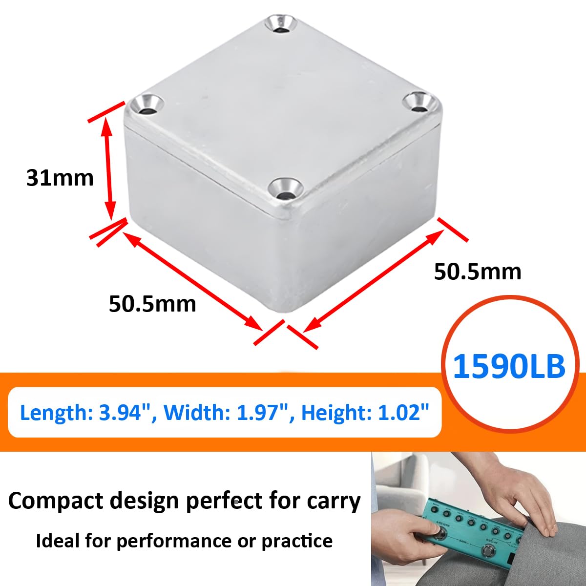 2 sztuki 1590 lb etui na gitarowy metalowe pudełko stomp aluminiowe projekty elektroniczny obudowa, obudowa, efekty, obudowa 50,5 mm x 50,5 mm x 31 mm