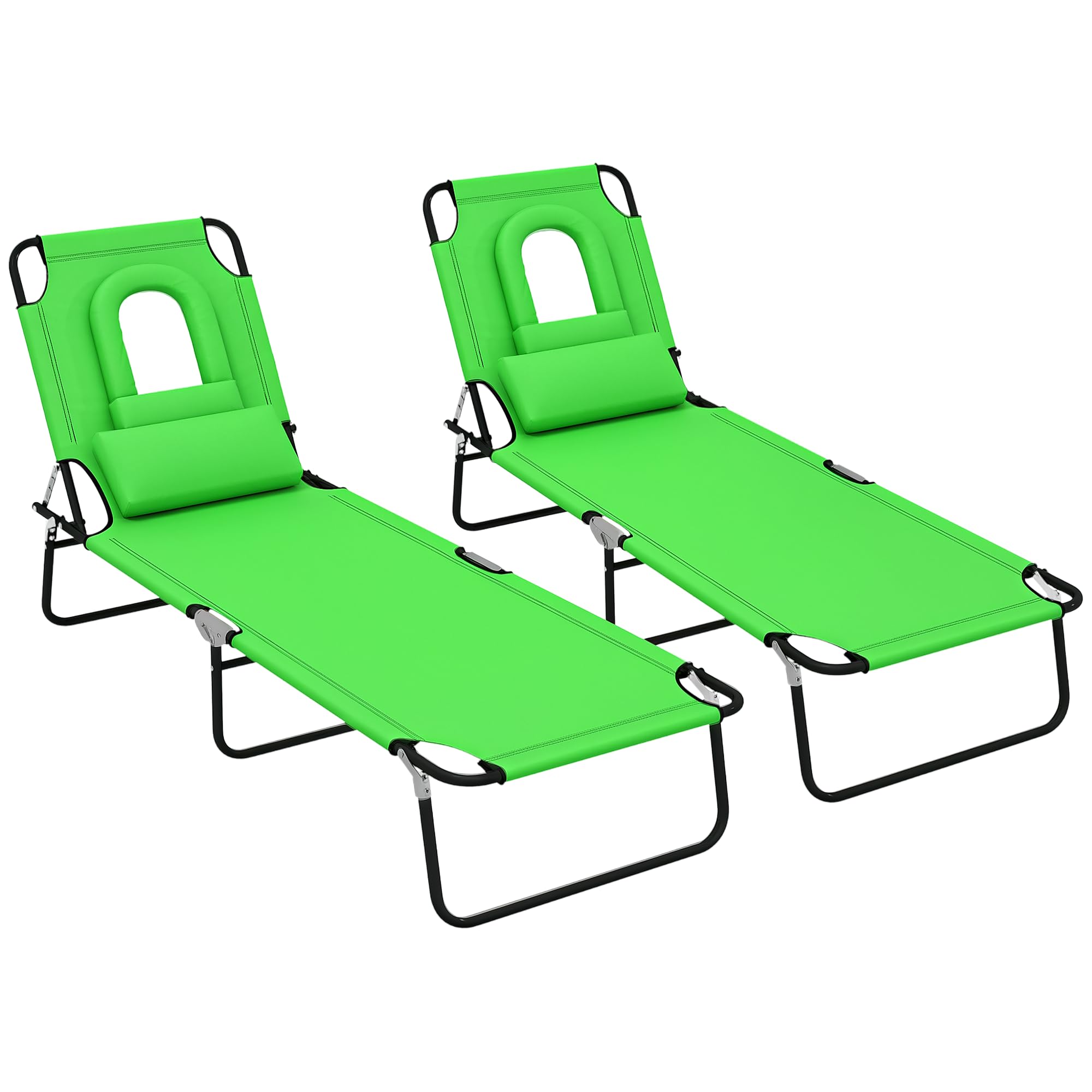 Outsunny Folding Sun Lounger Set Of 2 Reclining Chair With Reading Hole Green from B&Q