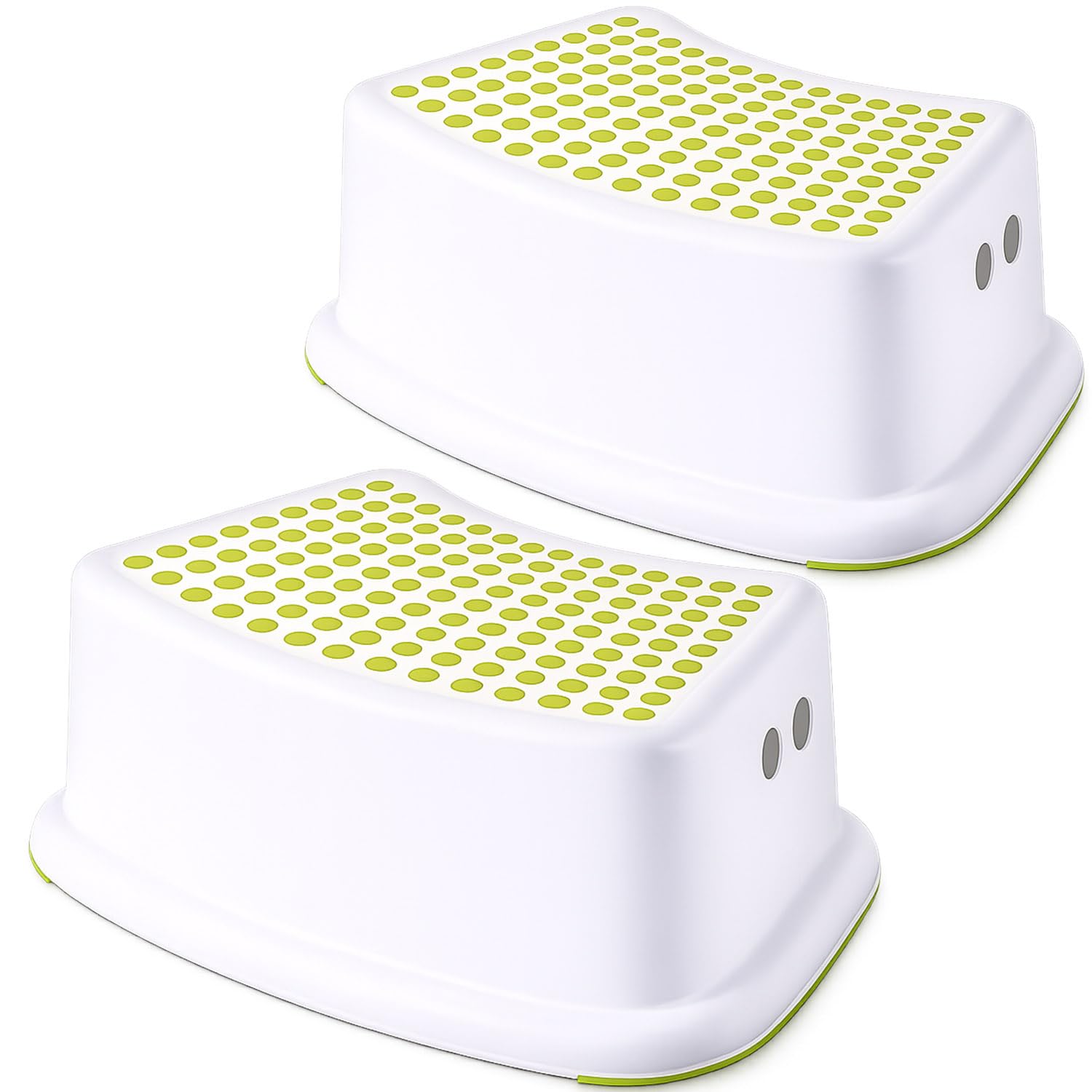 Thrink Set of 2 Toddler Step Stool, Non-Slip Kids Bathroom Stool with Anti Slip Feet, Strong PP Plastic Booster Step with Side Handles, Ideal for Toilet Training, Sink & Kitchen Helper, Green