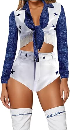 Amazon.com: Cowboy Cheerleader Costumes Adult Women Stars Tops Shorts