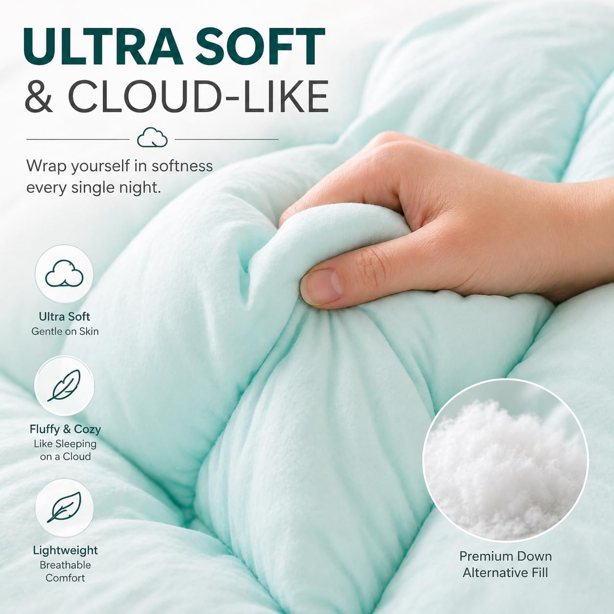 EVOLIVE All Season Comforter – Ultra Soft Pre-Washed Microfiber Down Alternative Duvet Insert, Medium Weight, Fluffy, Box Stitching (Mint, Twin)