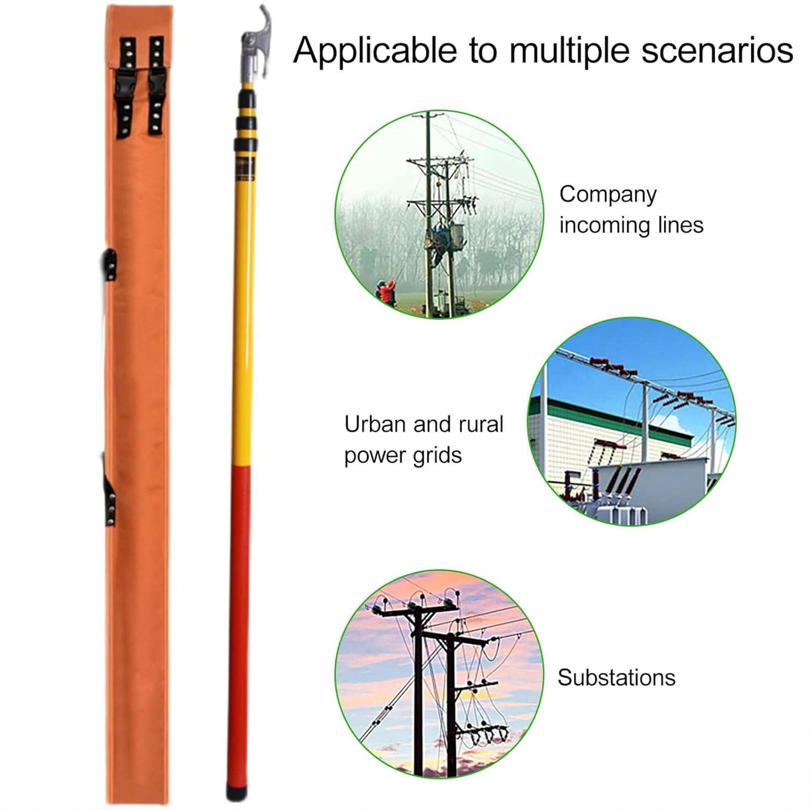 Gancho de rescate telescópico aislado con mango antideslizante, palo caliente de fibra de vidrio para electricistas, herramienta de seguridad portátil de 7 m para centrales eléctricas