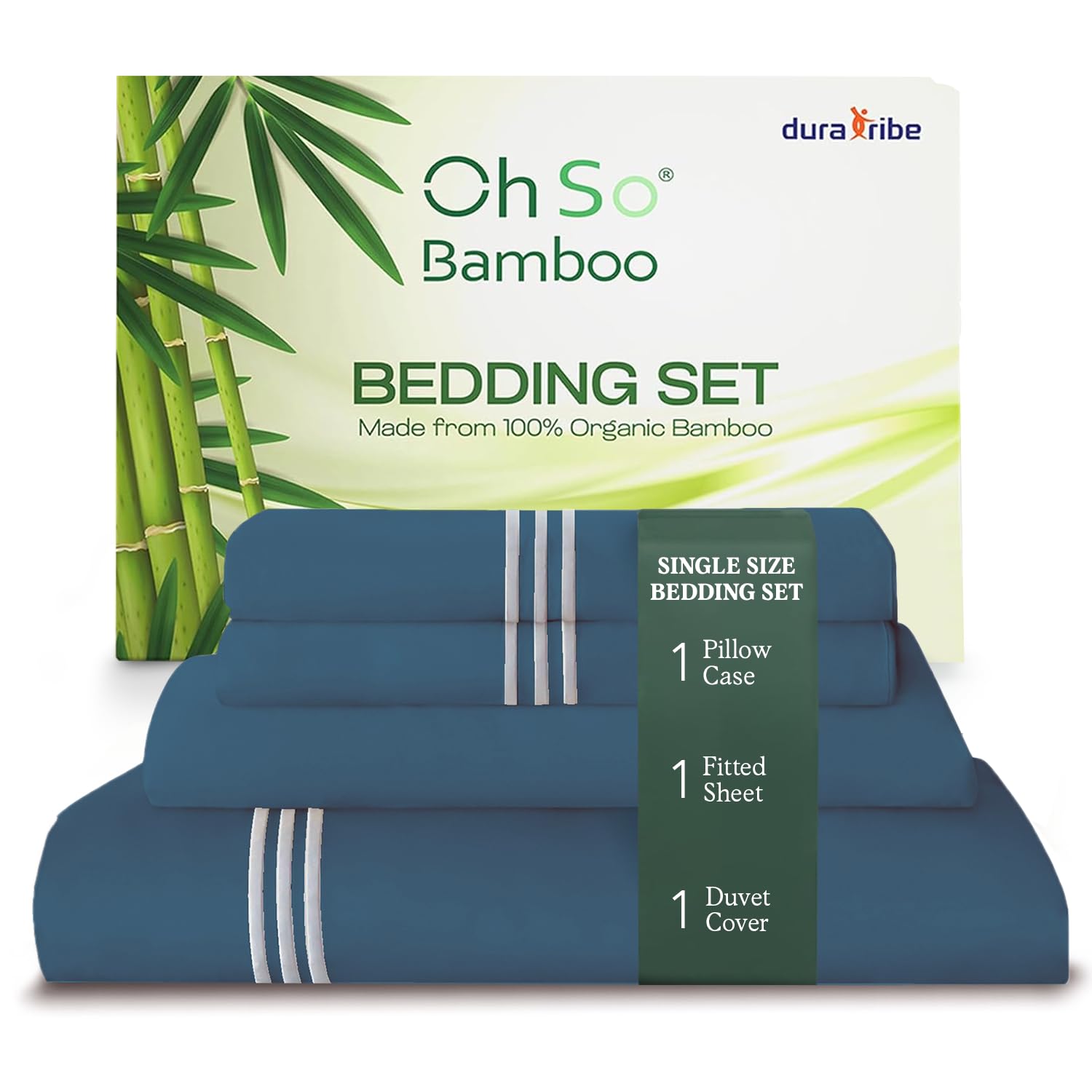 DURA TRIBE Oh So Bamboo Bedding Set 3 Piece Single - Real Teal - Hypoallergenic Duvet Cover, Fitted Sheet & Pillowcase Made from 100% Organic Bamboo Viscose Cooling Silky-Soft & Smooth Material