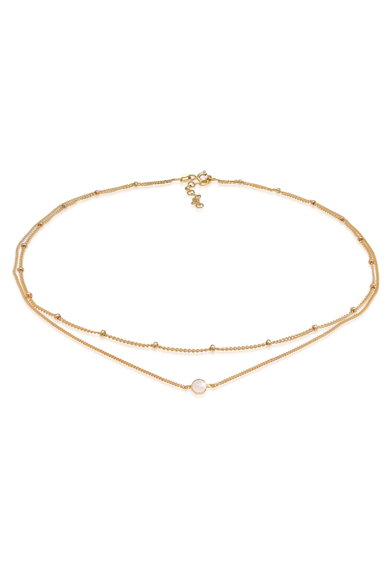 Elli Collares Collar de cadena de bolas con cuarzo rosa en plata esterlina 925 bañado en oro.