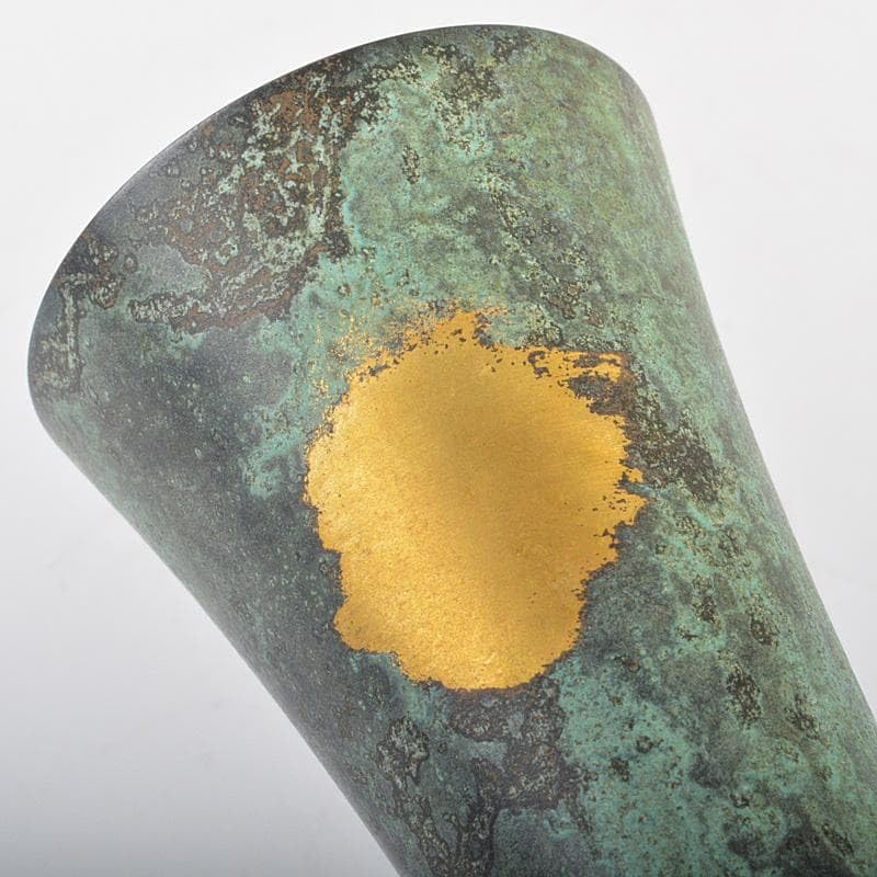 平安 秦蔵六造 塗金銅 立鼓式花瓶 M R7423 秦蔵六 作「立鼓式 塗金銅