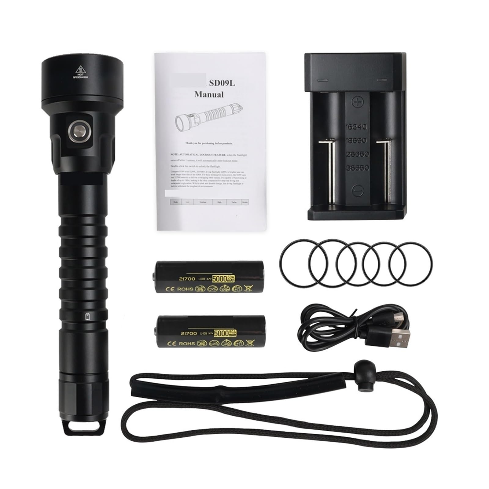 Latarka do nurkowania, SD09L Latarka LED 6800lm 21700 USB Akumulatorowa podwodna wodoodporna latarka SST40 Lampa do nurkowania do sportów podwodnych(With 21700 battery)