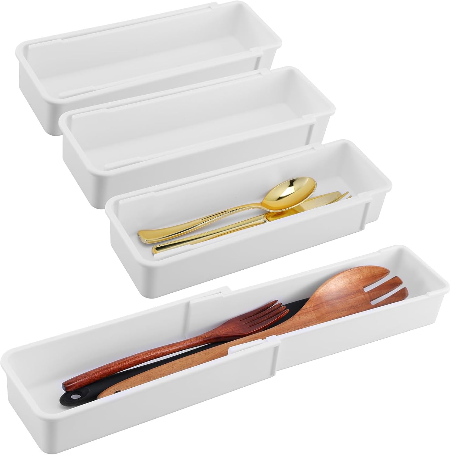 Juego de 4 organizadores de cajones, bandejas organizadoras de cajones expandibles, cubos organizadores para dormitorio, baño, cocina, oficina