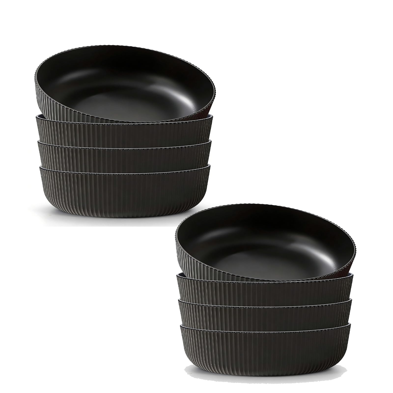M.J COMFY-LIFE Pasta Bowls Large Unbreakable Plastic Serving Bowls Lightweight, Dishwasher Safe Deep Cereal Bowls for Pasta, Salad, Rice – Ideal for Everyday Use & Family Dining (Black, 8-Pack)