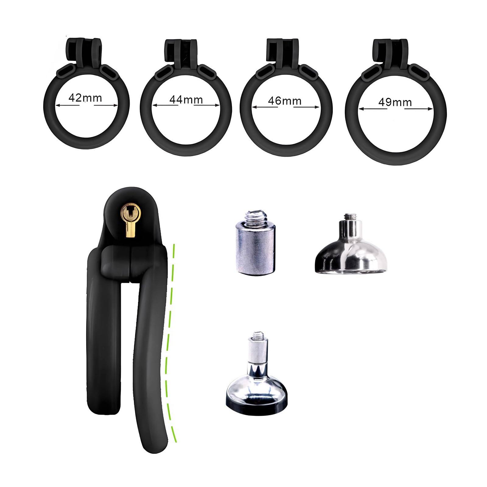 Ceinture de chasteté plate pour hommes avec couvercle creux négatif et 4 anneaux péniens Petit Ensemble cage de chasteté respirante pour hommes SM Sex Toys (Black+long lid)