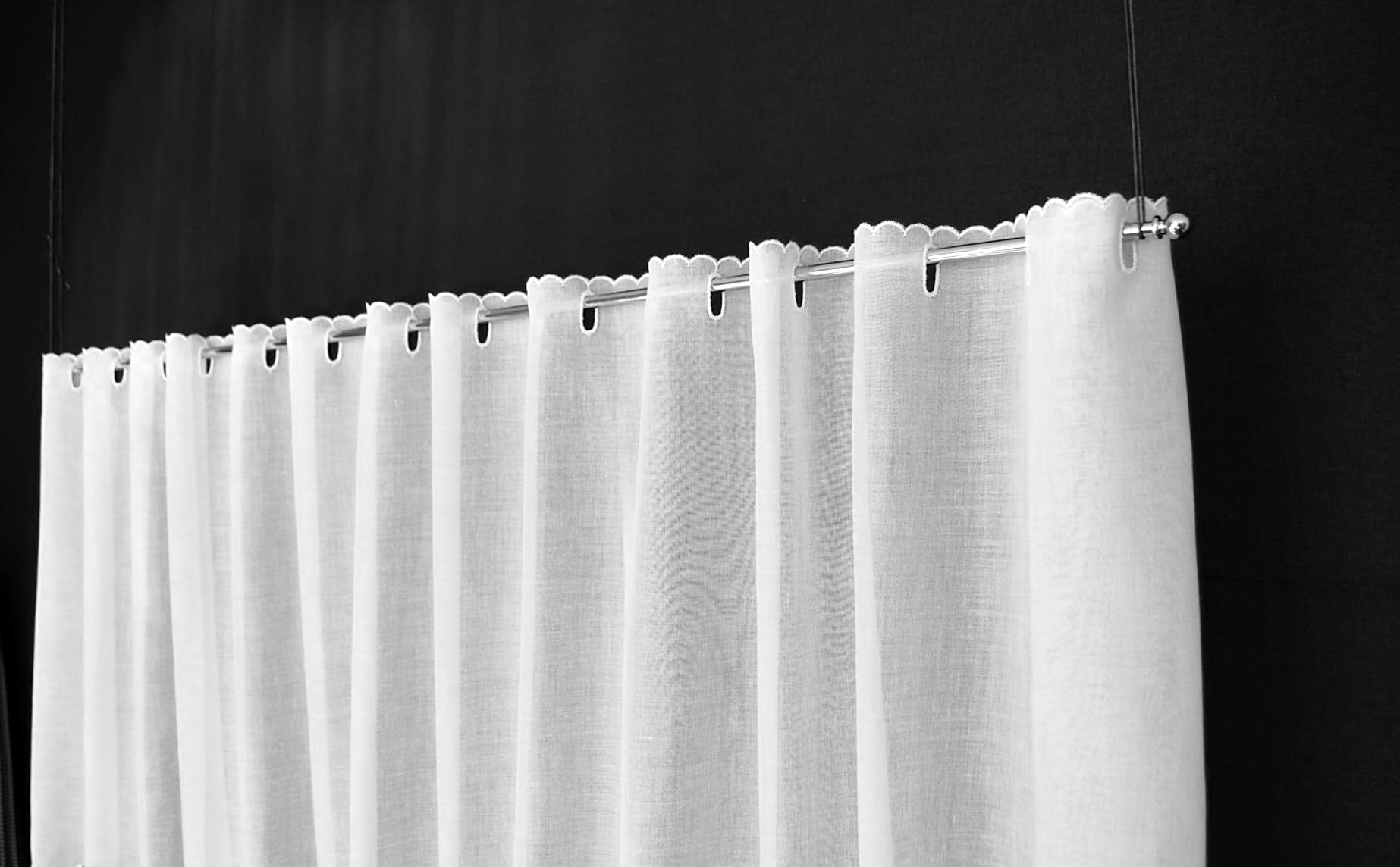 Scheibengardine Batist gebogter Abschluss 47x210 cm H/B Weiß Bistrogardine Vorhang Küche 1er Pack