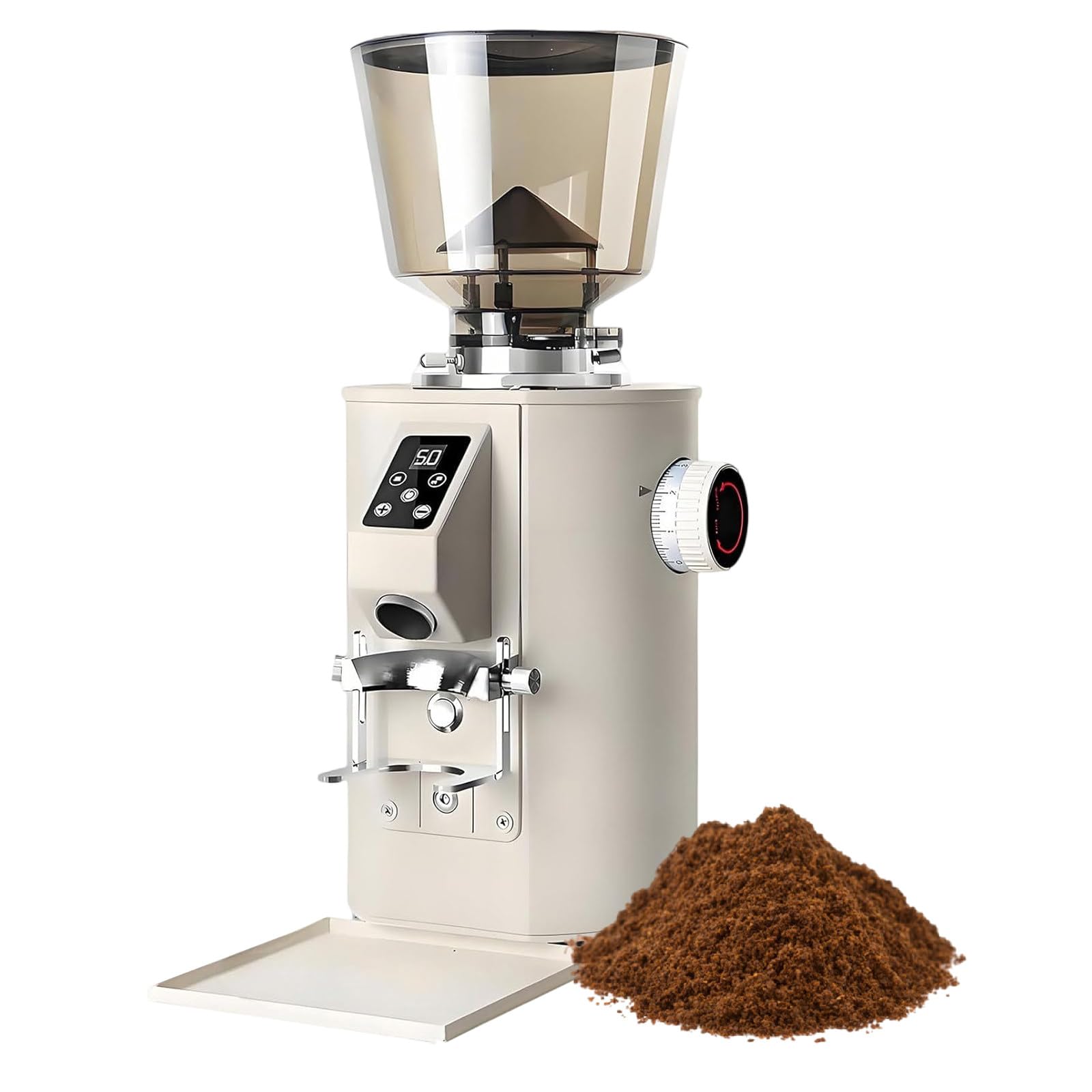 Młynek do Kawy, Młynek Żarnowy do Kawy do Użytku Domowego z 9 Regulowanymi Ustawieniami, Odłączany Lejek Stojak do Espresso, Panel Sterowania LED, Design Antystatyczny Beige
