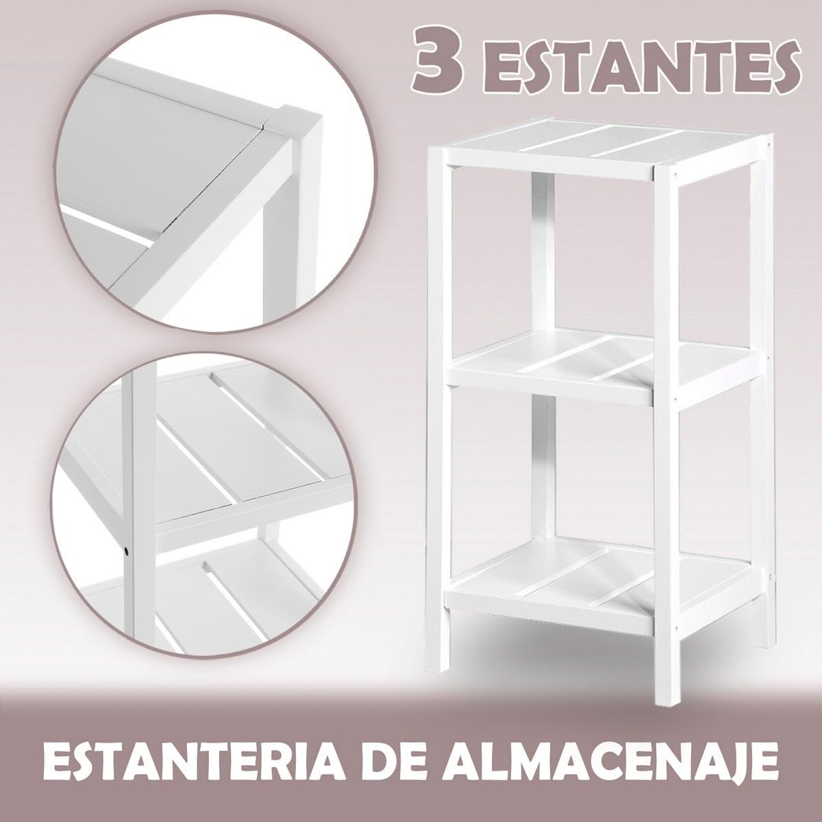 LOLAhome - Estantería de 3 baldas en bambú Natural para baño. Estilo nórdico Minimalista Ideal para organizar Toallas y cosméticos en Espacios húmedos con Elegancia. Medidas 33x36x85 cm.
