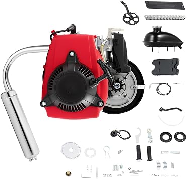 49cc Bicycle Engine Kit Powerful Pull Start 4-Stroke Cycle Motor Kit Compete Gas Kit Motorized Bike Petrol Gas Bicycle Engine Super Fuel-efficient Modified Full Set for 26 ATV