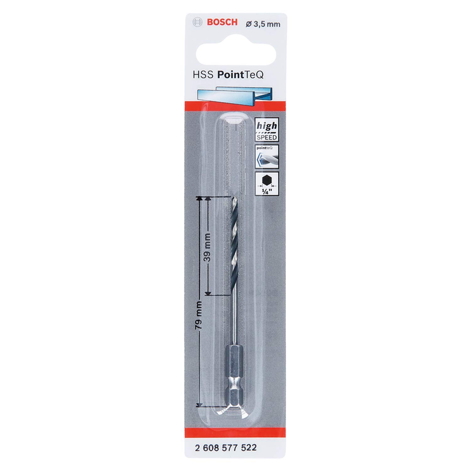 Bosch Professional PointTeQ Hex Drill Bit (for Metal, Ø: 3.5 mm, Total Length: 79 mm, ¼’’ Hex Shank, Accessory for Impact Drivers and Drill Drivers)