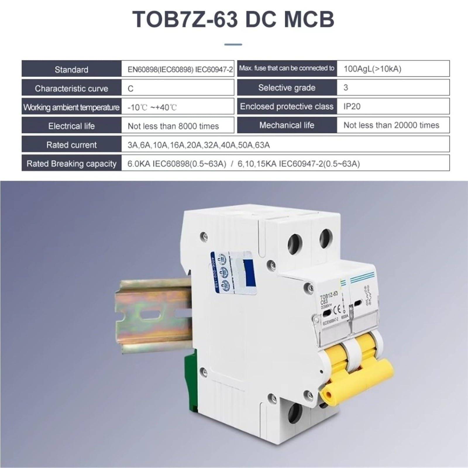 DC MCB Interruttore automatico curva 2P 600 V C for fotovoltaico