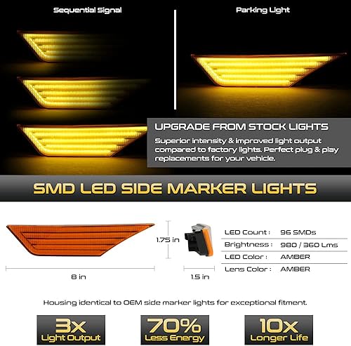 Miniatura 2 de Señal de giro secuencial VIPMOTOZ - Lámpara de señal de giro LED ámbar completa para Honda Civic, lado del conductor y del pasajero 2016-2021