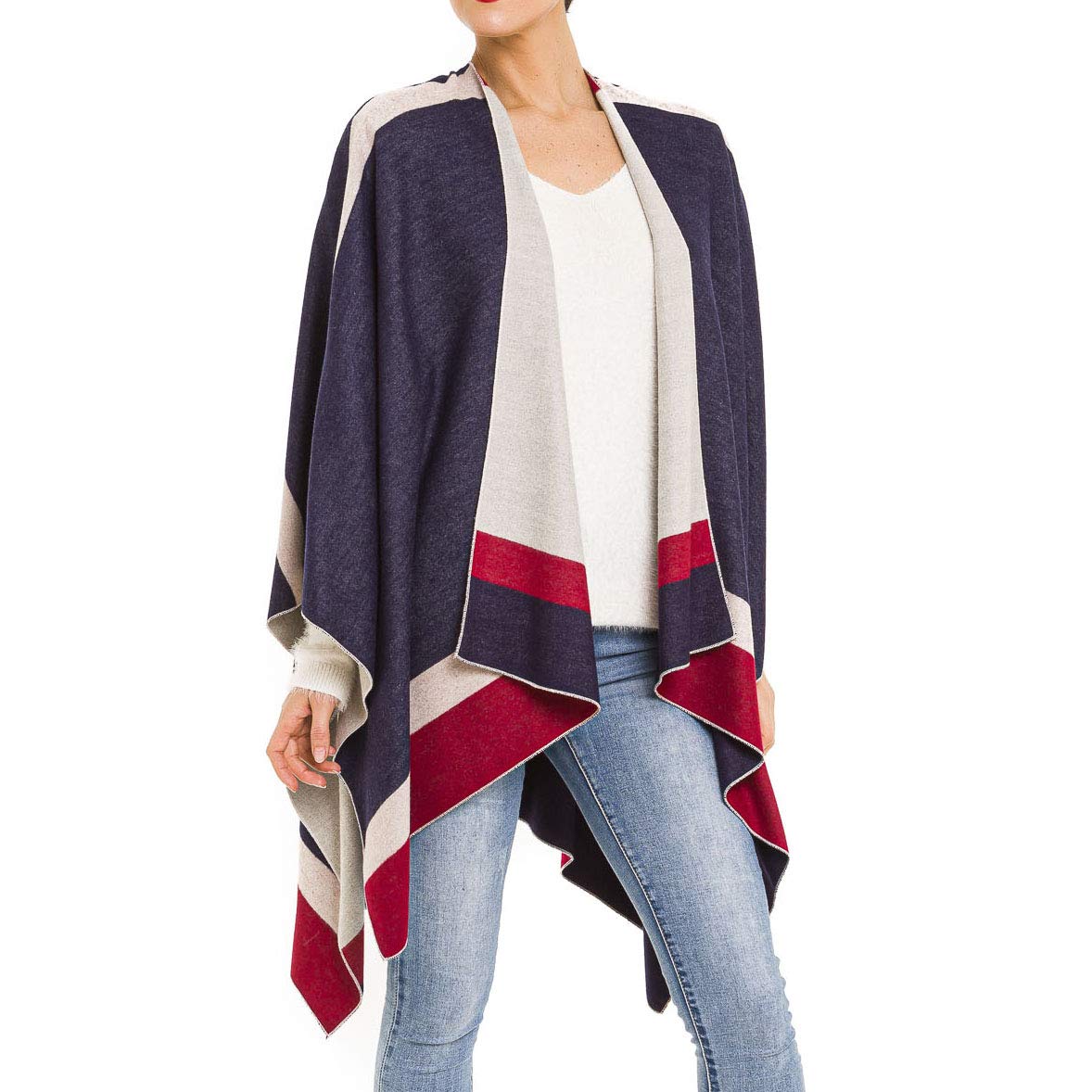 MIMOSITO Women's Shawl Wrap Poncho Ruana Cape Cardigan Sweater Open Front for Fall Winter