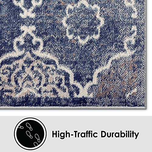 Home Dynamix Boho Andorra Transitional Damask Area Rug, Navy Blue/Ivory, 3'3"X5'2" #TOP4