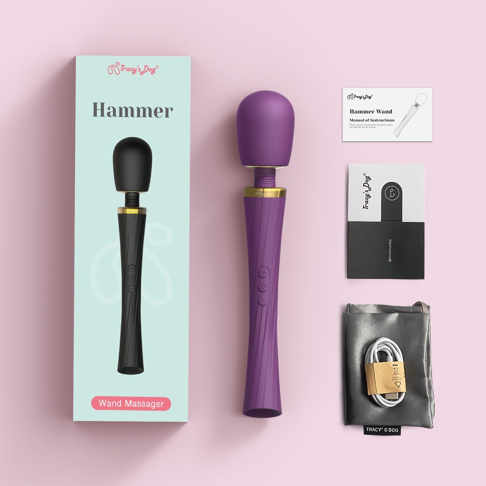 Tracy's Dog Wand Vibrator for Women- Powerful Cordless Full-Body Massager, Waterproof & Rechargeable, Clit Stimulator with 5 Modes & 3 Speeds, Adult Sex Toys for Solo & Couples, Erotic Massage, Hammer: Standard Imperial Purple