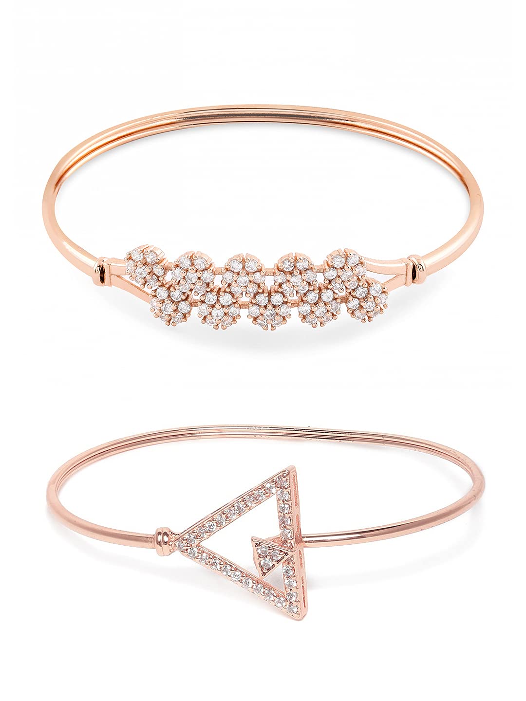 ZAVERI PEARLS Set of 2 Rose Gold Contemporary Cubic Zirconia Brass Kada Style Bracelet For Women-ZPFK11104 ZAVERI PEARLS Set of 2 Rose Gold Contemporary Cubic Zirconia Brass Kada Style Bracelet For Women-ZPFK11104