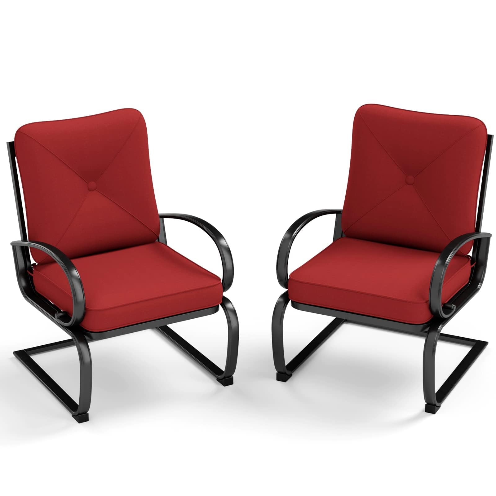 MFSTUDIO2PCS Patio Bistro Dining Spring Motion Chairs Outdoor Furniture for Backyard, Garden with Removable Cushion Seat, Metal Frame, Red