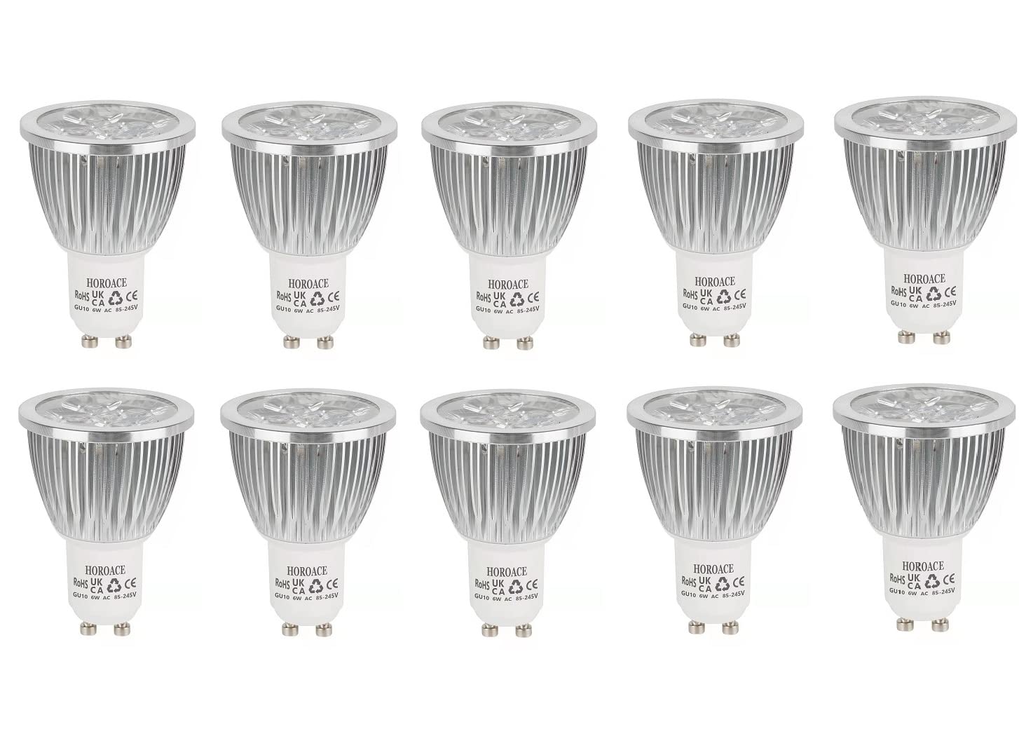 HOROACE®10Pcs GU10 LED Bulbs Long Neck, Aluminum Alloy Radiator, Wide Beam Angle 60°,Superbright Energy Saving Spotlight Bulbs 60W Halogen Equivalent,85V-265V,GU10 6W 560lumens(Warm White)