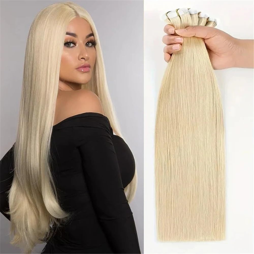 20 cali pasma do przedłużania włosów ludzkich, 20 szt. Blond skóra Remy splot bezszwowe niewidoczne naturalne proste włosy dla kobiet (20 cali)