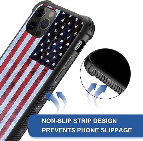 Miniatura 7 de DAIZAG Funda compatible con iPhone 12, diseño de bandera de grano de madera de línea roja para iPhone 12 Pro, fundas para hombre y mujer, protección