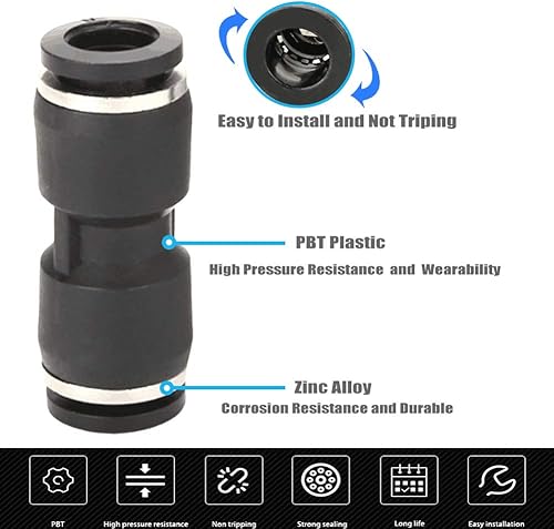 Miniatura 4 de 10 piezas neumáticas de empuje para conectar accesorios, unión de plástico PBT recto 12 "x 12" tubo OD conector rápido para el hogar compresor de