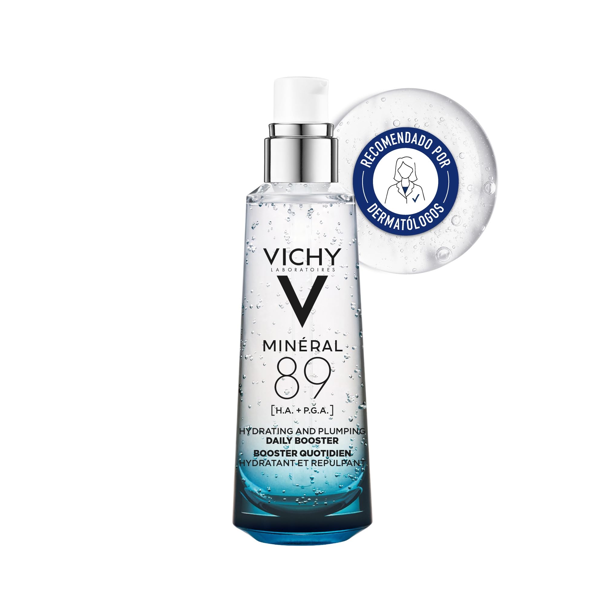 Vichy Sérum Concentrado y Fortificante, Efecto Hidratante, Reparador y Fortalecedor, Con Ácido Hialurónico y Agua Volcánica, Fórmula Única, Minéral 89, 75 ml