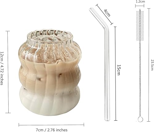 Miniatura 3 de Maritown Taza de café helado con pajilla, taza de café transparente de 22 onzas con popote de vidrio y cepillo limpiador para pajillas, cristalería
