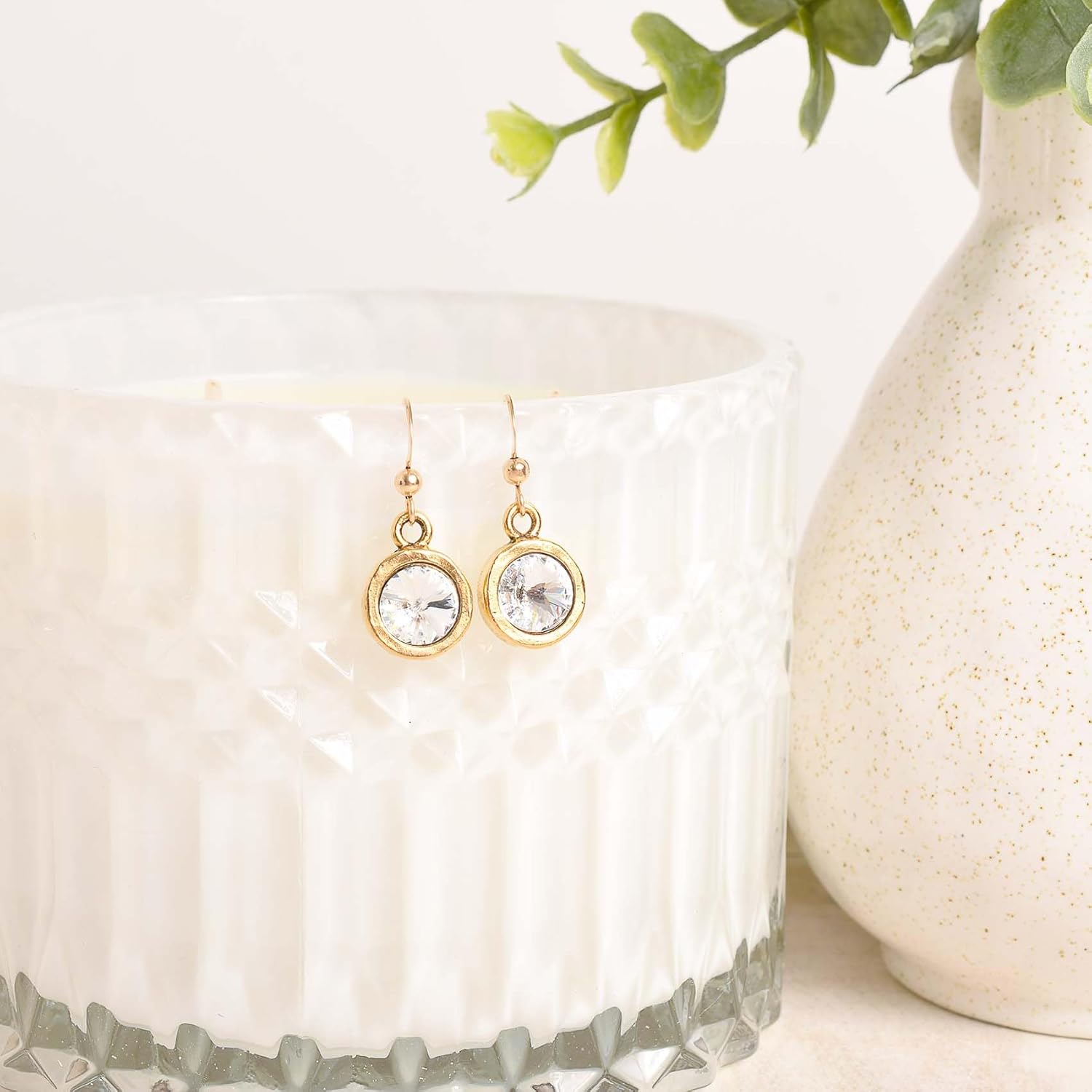 Designed by Stacey Handmade Circle Sparkly Crystal Drop Earrings, Dainty Gold-Filled Ear Wires, Everyday Jewelry, Timeless Gift Ideas for Women, Mother's Day, Birthday, Wedding Anniversary, 1" Length