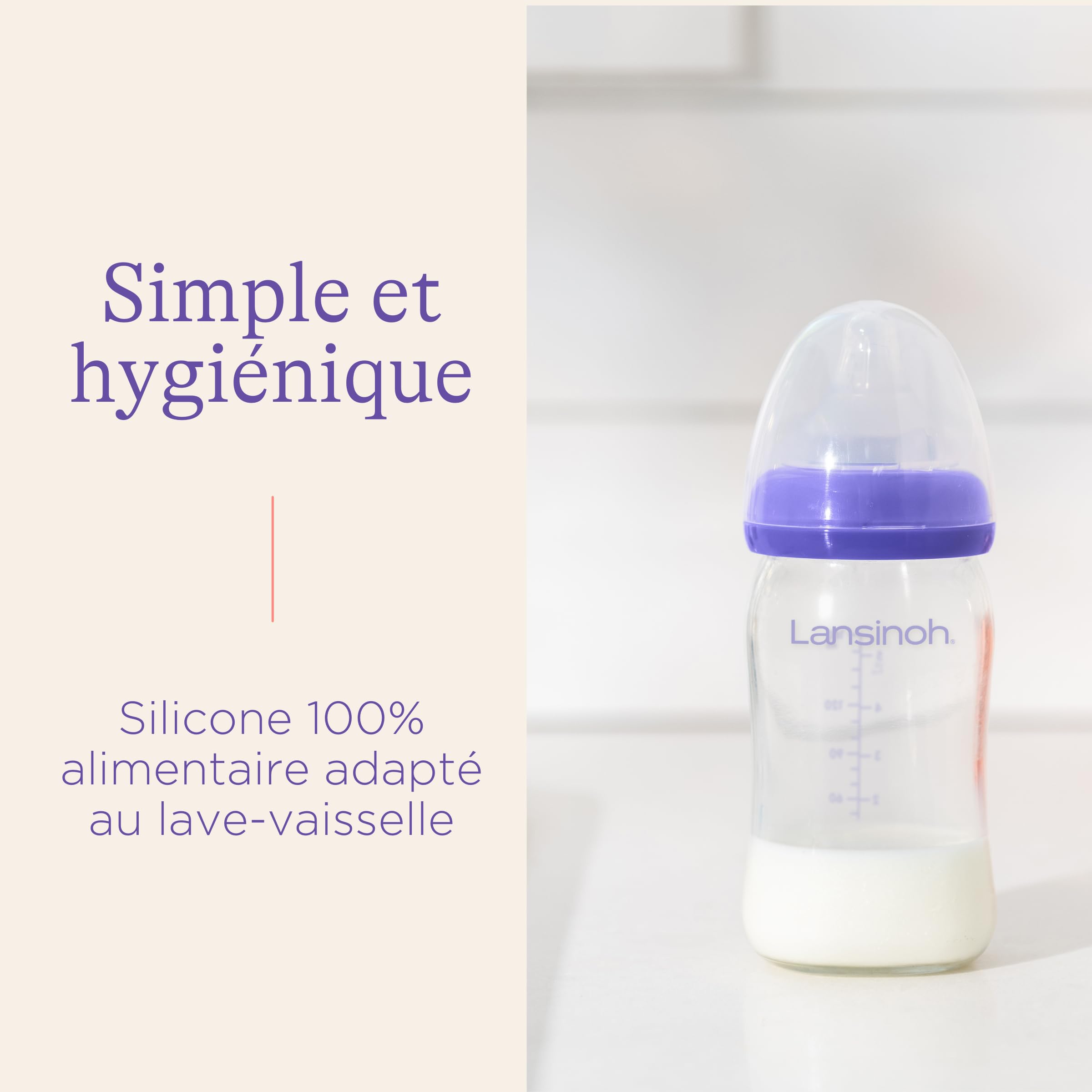 Lansinoh - Biberon Verre NaturalWave® 160 ml - Tétine Souple Inspirée du Sein - Favorise la Prise Naturelle - Anti-Colique & Sans BPA - Compatible Allaitement Mixte - Bébé dès la naissance