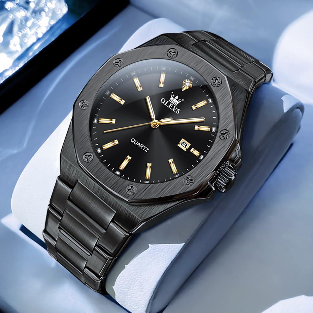 OLEVS Herrenuhr Silber Chronograph Luxus Schwarz Edelstahl Quarzuhr Herren
