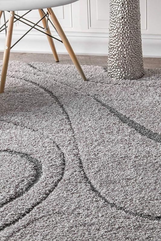 Image of FIASCO Shaggy Carpet Ultra Soft Microfiber | 2 Inches Pile Height Back in Canvas Shaggy Carpet for Living Room | Bedroom | Hall | Guest Room | 9x12 Feet Grey & Dark Grey
