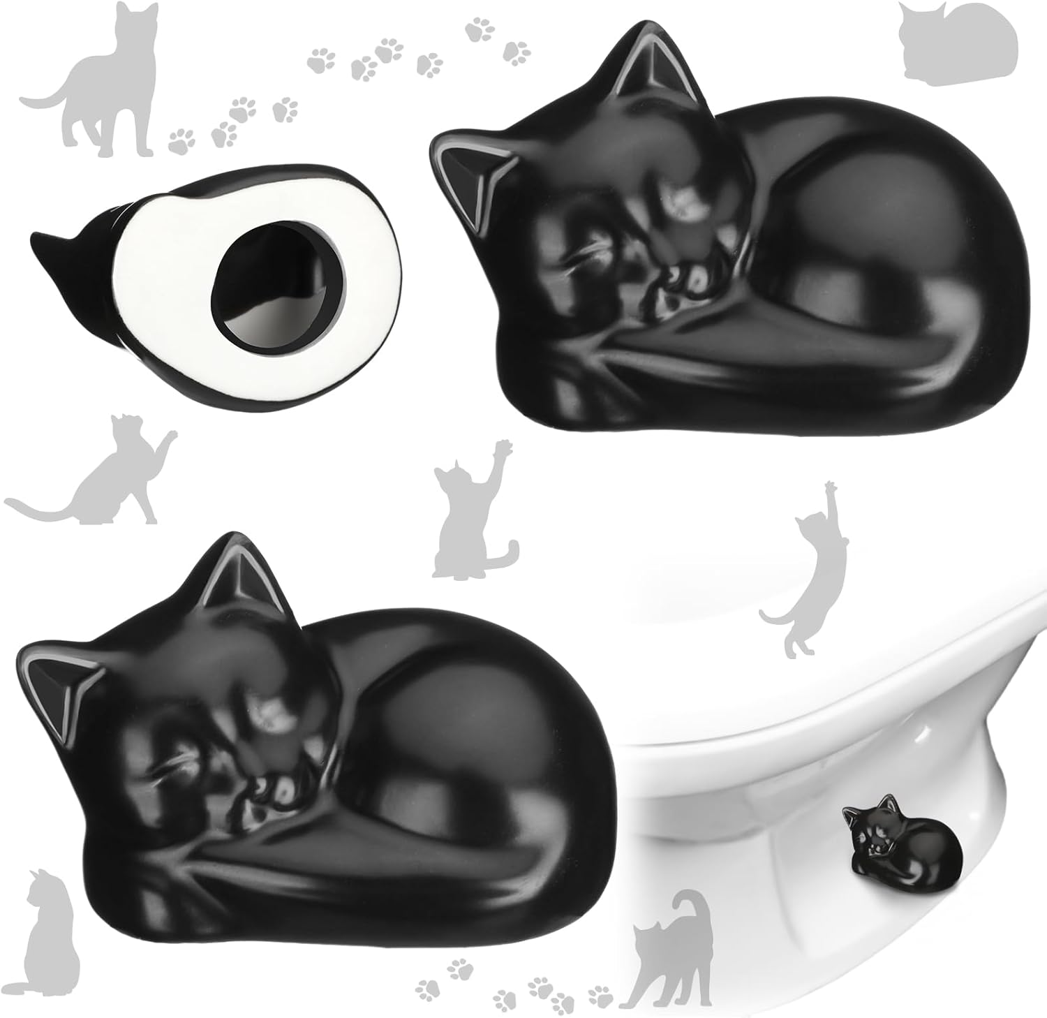 2 Pack Toilet Bolt Caps Decorative Cat Toilet Bolt Screw Cover Caps Ceramic Cute Bathroom Decor Fun Themed Gadgets Replacement Parts(Black)