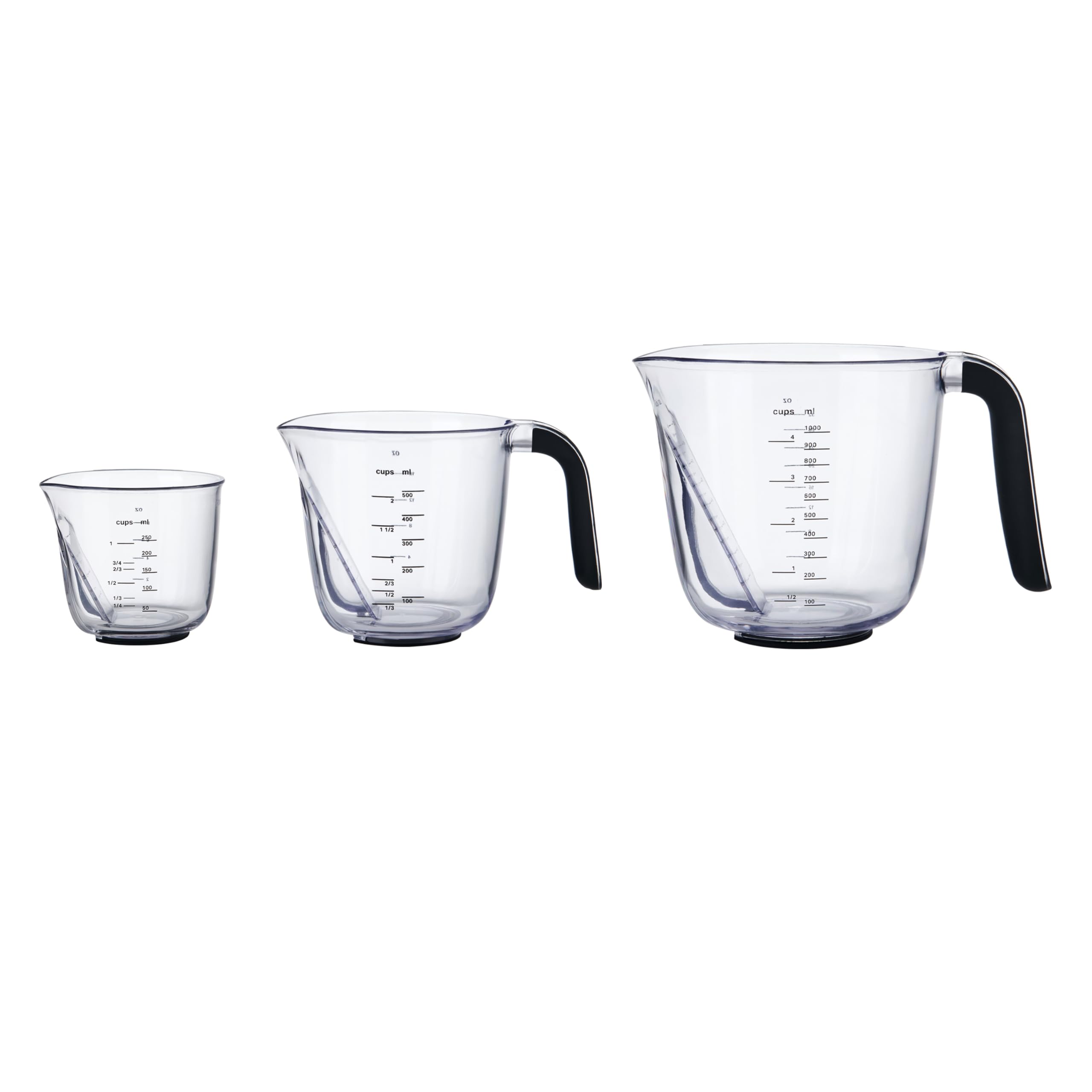 KitchenAid Angled Universal Measuring Jugs, Set of 3 Plastic Kitchen Jugs for Cooking and Baking, Black, 250ml, 500ml and 1000ml Measures