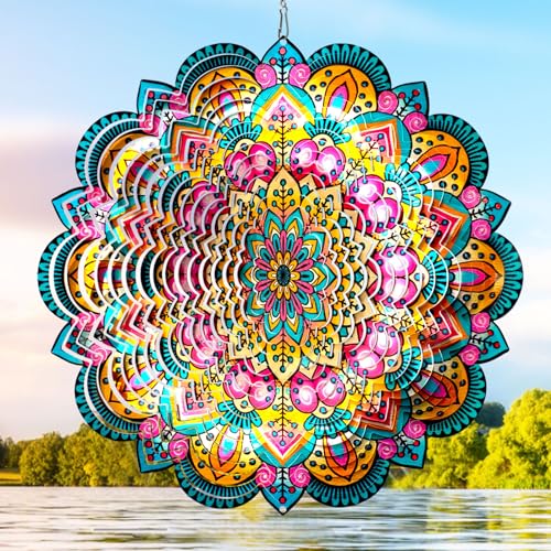 Aoedelyart Wind Spinners Outdoor Mandala Lucky Star,Laser Cut Metal Kinetic Art Wind Spinner Gift for Christmas,12In Stainless Steel Hanging Yard&Garden 3D Wind Spinners Decorations Indoor Sculpture