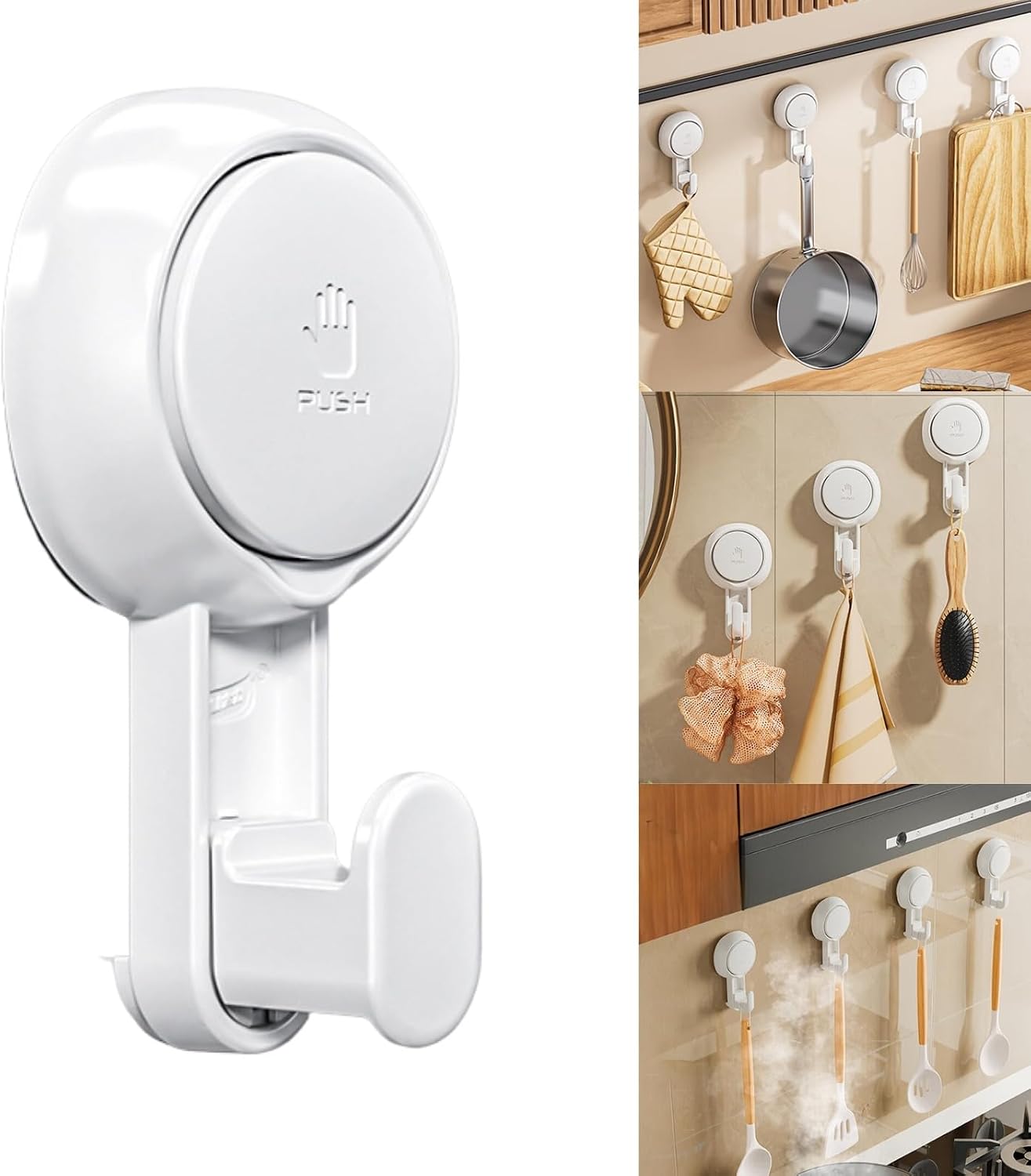 Thick Hook – Single Suction Cup Hook, Heavy-Duty Towel Holder, Waterproof and Reusable, for Bathroom and Kitchen – 1 Pack