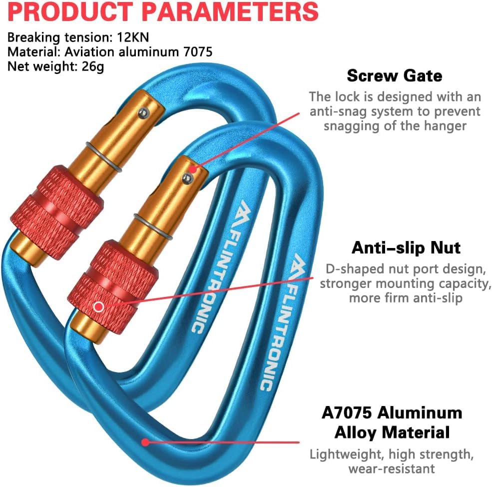Accessoires Hamac Randonnée Lot De 12 Mousquetons En S Flintronic - Alliage Aluminium Pour Randonnée, Camping, Hamac Mousquetons Aluminium Pour Hamac