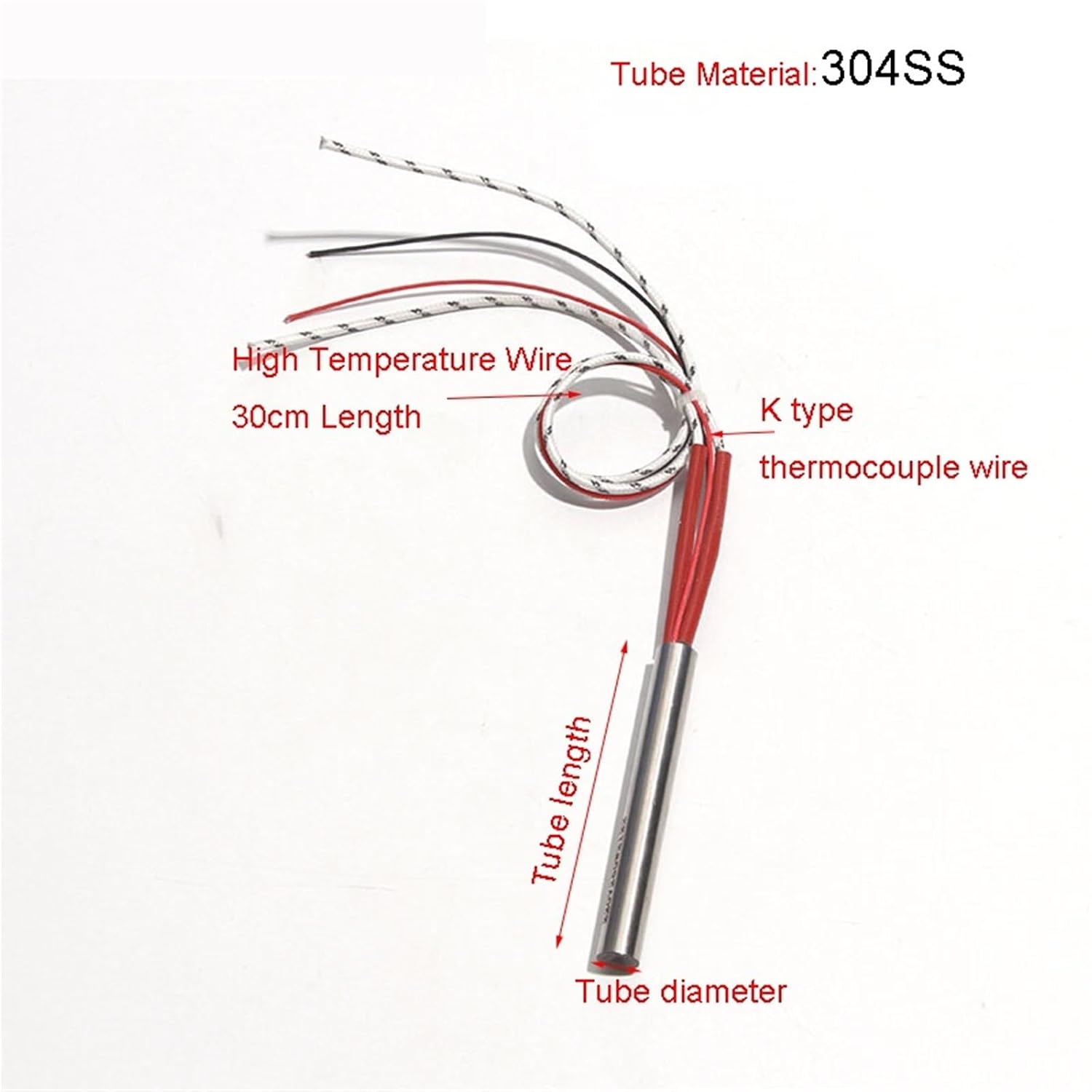 Cylindrical Tubular 8mm Cartridge Heater Element 30-80mm 304SS Single-End Finger Rod 110/220V 80W-180W 5Pcs