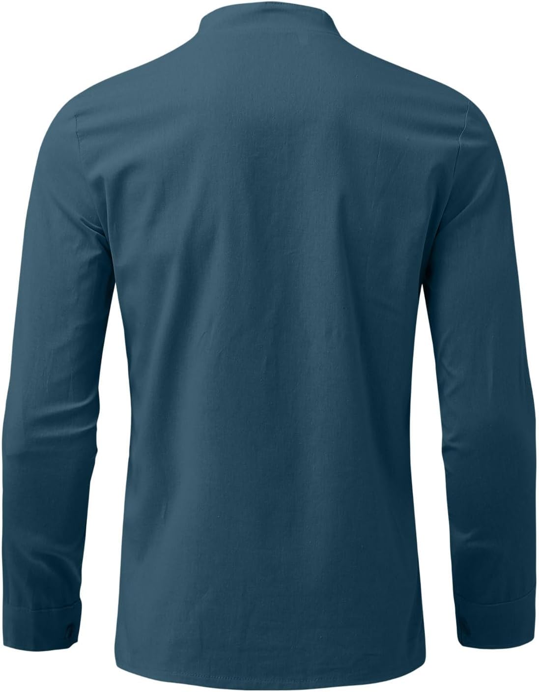 Men Linen Stand Collar Shirts Roll Tab Long Sleeve Button Front Blouses Loose Fit Breathable Casual Pullover Tops