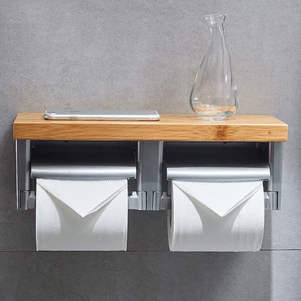 AAPIE Portarrollos de Papel de Madera, Soporte de Papel higiénico Doble, Soporte de Papel higiénico sin Perforaciones, Soporte de Papel de Cocina de Acero Inoxidable para Hotel